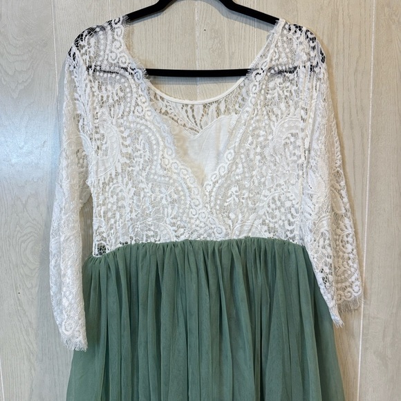 NWOT Evathan Elegant White and Green Lace Dress- XL - Picture 6 of 9